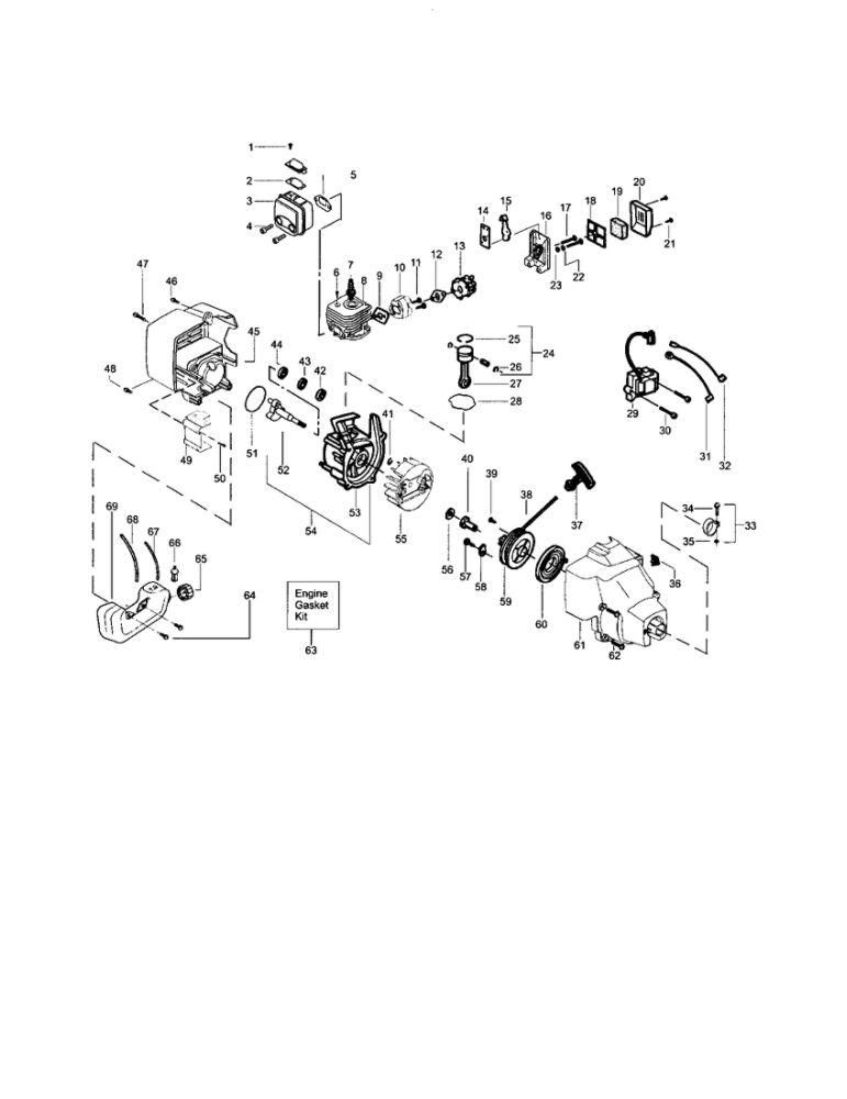 Cylinder/Crankcase Diagram and Parts List for FL25-LE  Weed Eater Trimmer